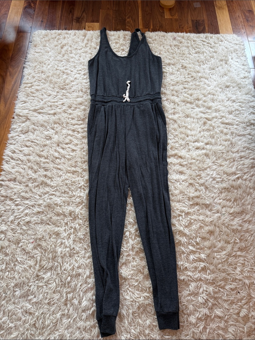 Spiritual Gangster Charcoal Gray Knit Jumpsuit with Drawstring Waist